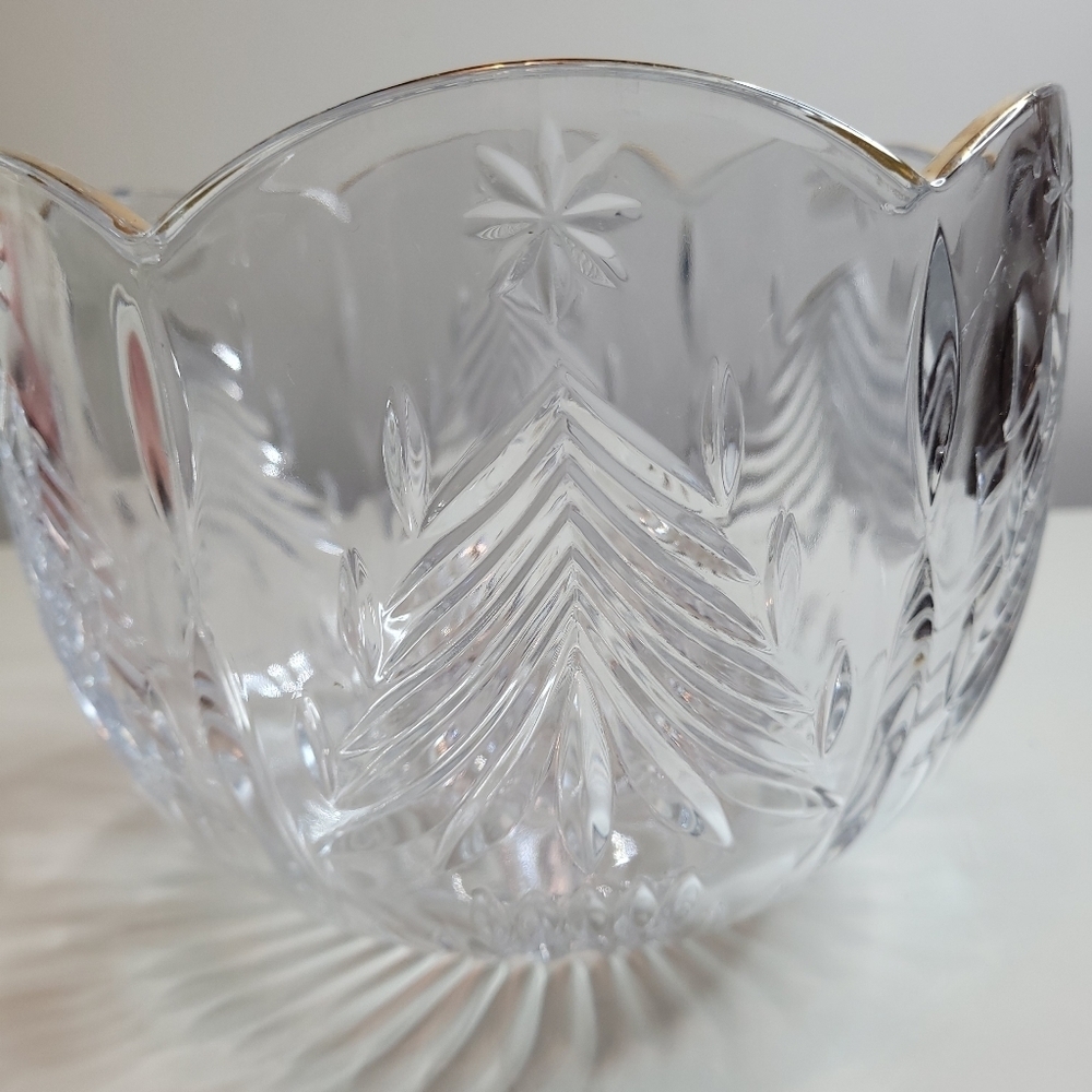 Vintage Mikasa Christmas Tree Gold Cystal Bowl Etched Christmas Trees & Stars - Picture 3 of 8